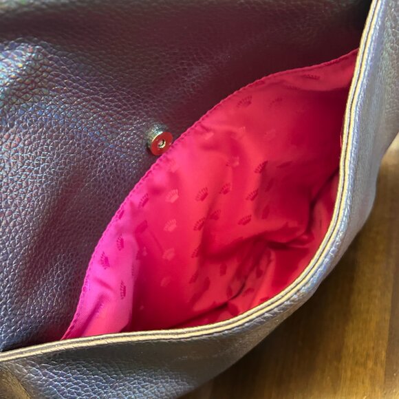 Juicy Couture Iridescent Fold Over Zip Flap Crossbody Metallic Gray - Picture 10 of 16